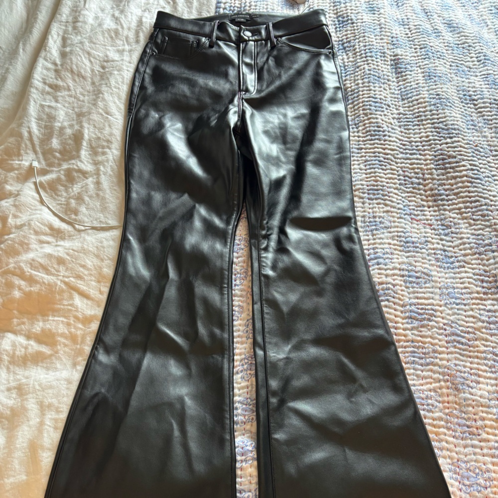 Good American Black Flare Faux Leather Pants